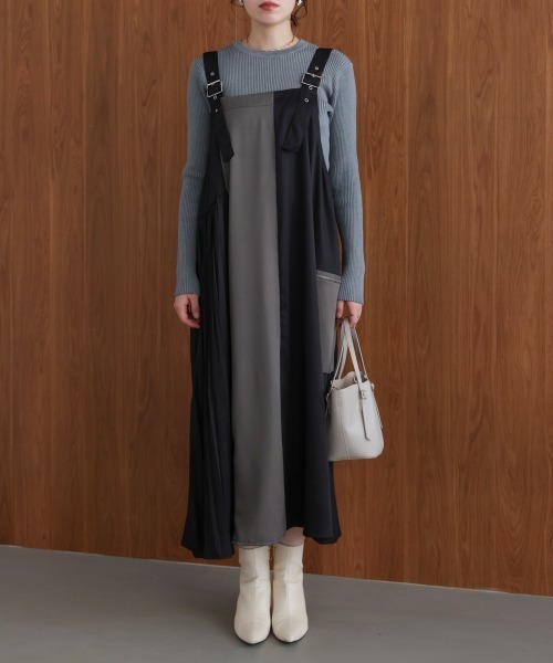 Bou Jeloud（ブージュルード）の「肩ベルトブロッキングジャンスカ（ワンピース・レディース・ブラック/カーキ・38）」の20枚目の写真