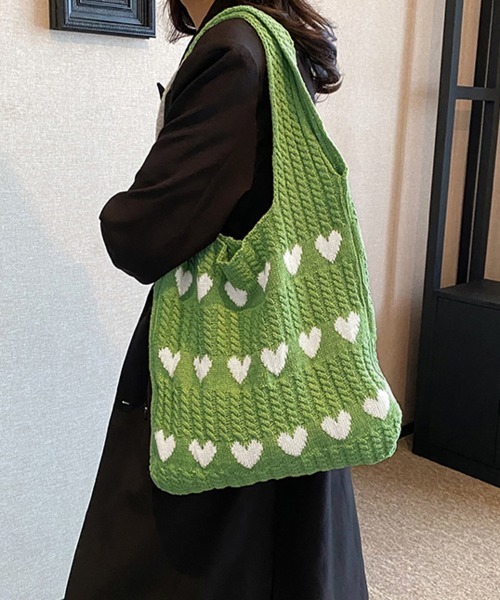 Doux Belle(ドゥーベル)の「ハートデザインニットトートバッグ(トートバッグ・レディース・グリーン/ブルー/ピンク/オフホワイト/ベージュ/ブラック・FREE)」の13枚目の写真