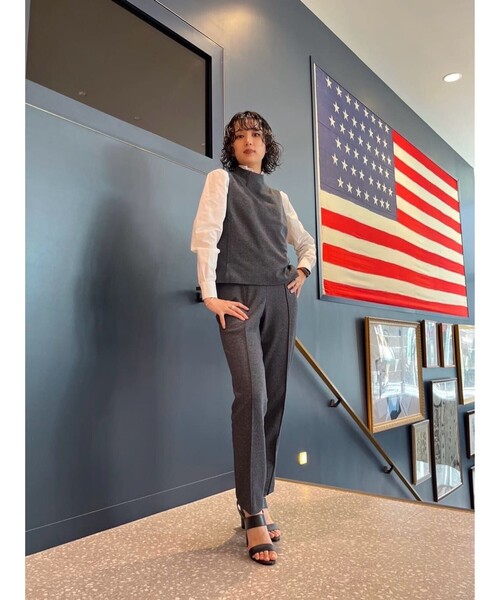 セール】ポリエステル／コットン ノースリーブ モックネックニット