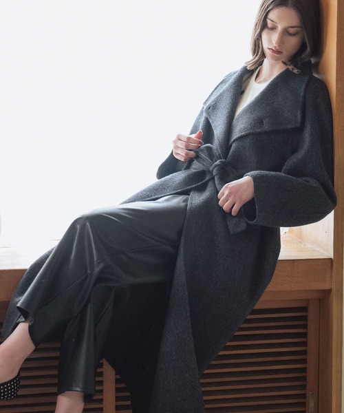 セール】【2025AW】【ウール100％】ビッグカラー ロング丈 ガウン