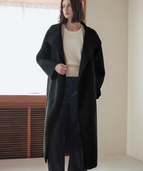 セール】【2025AW】【ウール100％】ビッグカラー ロング丈 ガウン