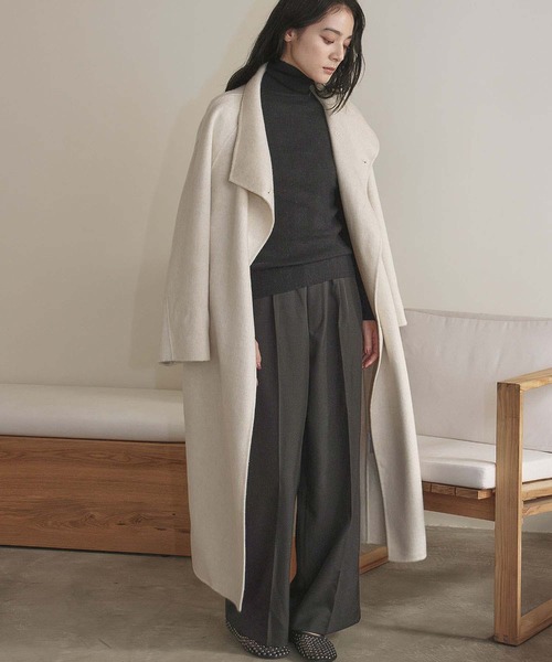 セール】【2025AW】【ウール100％】ビッグカラー ロング丈 ガウン