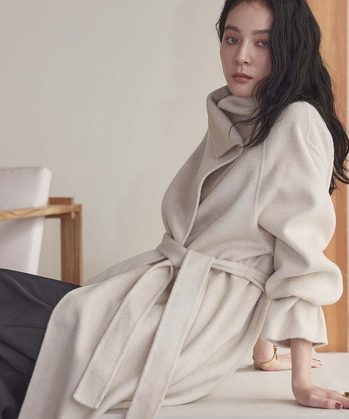 セール】【2025AW】【ウール100％】ビッグカラー ロング丈 ガウン