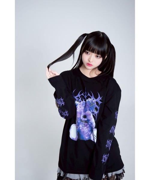 TRAVAS TOKYO（トラバス トウキョウ）の「『TRAVAS TOKYO/トラバス トーキョー』くまプリントL/S Tee/ロングスリーブカットソー（Tシャツ/カットソー・レディース・ブラック×ホワイト/レオパード/ブラック×パープル/ホワイト×ブラック・FREE）」の14枚目の写真