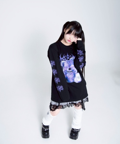 TRAVAS TOKYO（トラバス トウキョウ）の「『TRAVAS TOKYO/トラバス トーキョー』くまプリントL/S Tee/ロングスリーブカットソー（Tシャツ/カットソー・レディース・ブラック×ホワイト/レオパード/ブラック×パープル/ホワイト×ブラック・FREE）」の13枚目の写真