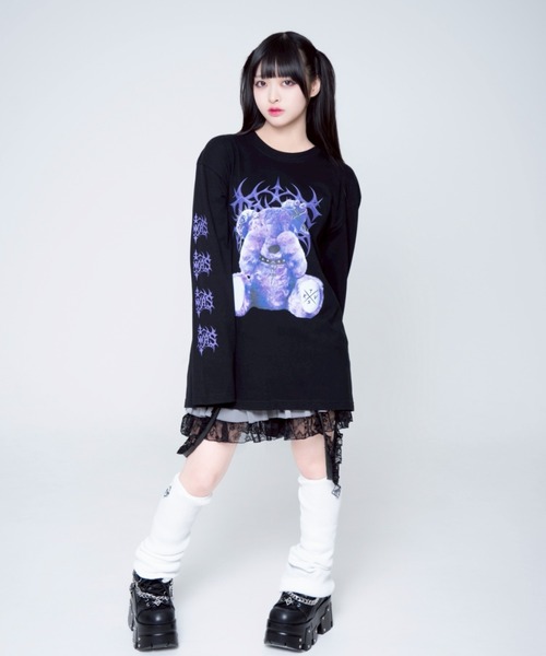 TRAVAS TOKYO（トラバス トウキョウ）の「『TRAVAS TOKYO/トラバス トーキョー』くまプリントL/S Tee/ロングスリーブカットソー（Tシャツ/カットソー・レディース・ブラック×ホワイト/レオパード/ブラック×パープル/ホワイト×ブラック・FREE）」の9枚目の写真
