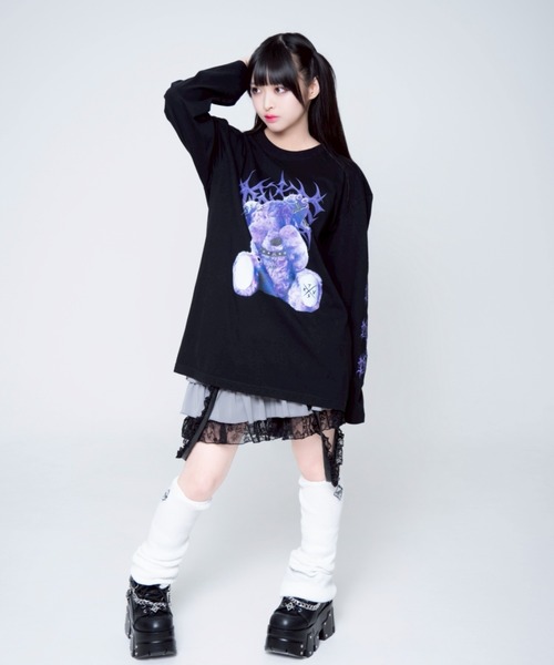 TRAVAS TOKYO（トラバス トウキョウ）の「『TRAVAS TOKYO/トラバス トーキョー』くまプリントL/S Tee/ロングスリーブカットソー（Tシャツ/カットソー・レディース・ブラック×ホワイト/レオパード/ブラック×パープル/ホワイト×ブラック・FREE）」の10枚目の写真