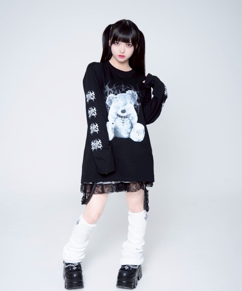 TRAVAS TOKYO（トラバス トウキョウ）の「『TRAVAS TOKYO/トラバス トーキョー』くまプリントL/S Tee/ロングスリーブカットソー（Tシャツ/カットソー・レディース・ブラック×ホワイト/レオパード/ブラック×パープル/ホワイト×ブラック・FREE）」の5枚目の写真