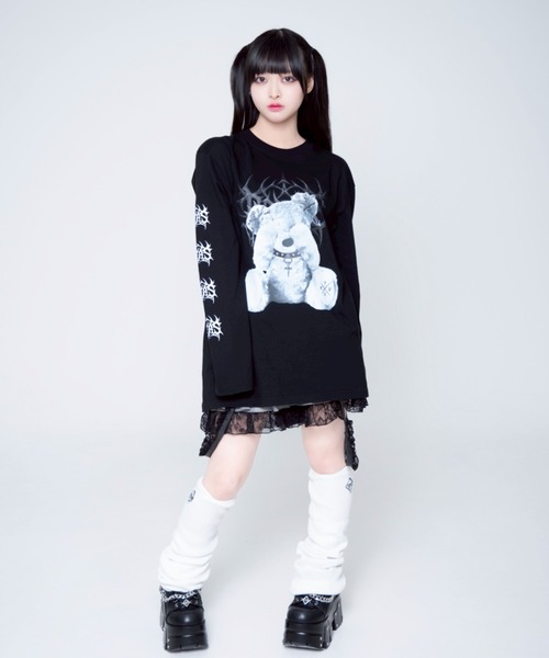 TRAVAS TOKYO（トラバス トウキョウ）の「『TRAVAS TOKYO/トラバス トーキョー』くまプリントL/S Tee/ロングスリーブカットソー（Tシャツ/カットソー・レディース・ブラック×ホワイト/レオパード/ブラック×パープル/ホワイト×ブラック・FREE）」の6枚目の写真