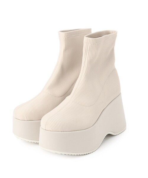 ⭐️最終お値下げ⭐️新品⭐️厚底ペコスブーツ　アイボリー セール】スタイルぐんっとアップ！厚底ニットショートブーツ