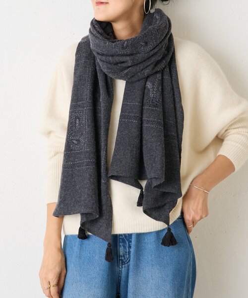 BEARDSLEY(ビアズリー)の「《CITRUS》刺繍タッセルストール(ストール/ショール・レディース・ベージュ/グレー・FREE)」の8枚目の写真