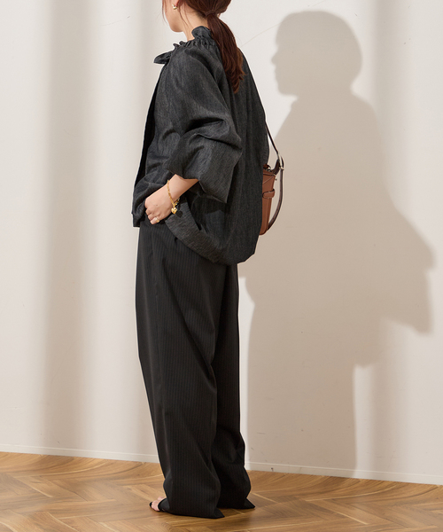 journal standard L'essage（ジャーナルスタンダードレサージュ）の「5OZ デニム リボンブラウス 2（シャツ/ブラウス・レディース・ブラック・FREE）」の3枚目の写真