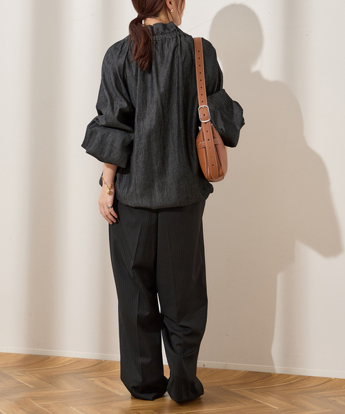 journal standard L'essage（ジャーナルスタンダードレサージュ）の「5OZ デニム リボンブラウス 2（シャツ/ブラウス・レディース・ブラック・FREE）」の7枚目の写真