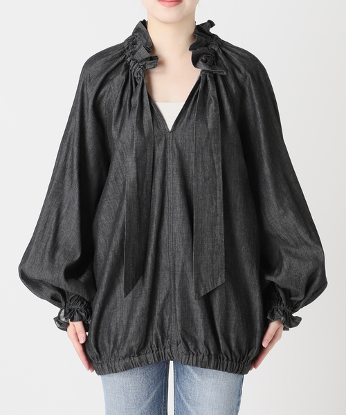 journal standard L'essage（ジャーナルスタンダードレサージュ）の「5OZ デニム リボンブラウス 2（シャツ/ブラウス・レディース・ブラック・FREE）」の4枚目の写真