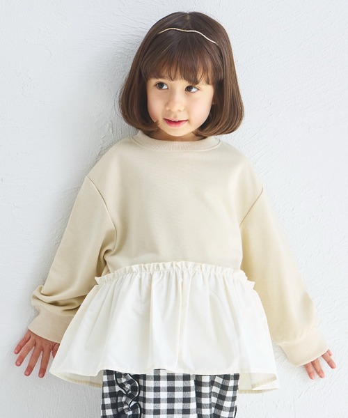 pairmanon（ペアマノン）の「【まいにちスウェット】ガールズ  裏毛 ペプラム スウェット（スウェット・キッズ・ライトベージュ/チャコールグレー/ピンク・100/110/120/130/140/150/90）」の3枚目の写真