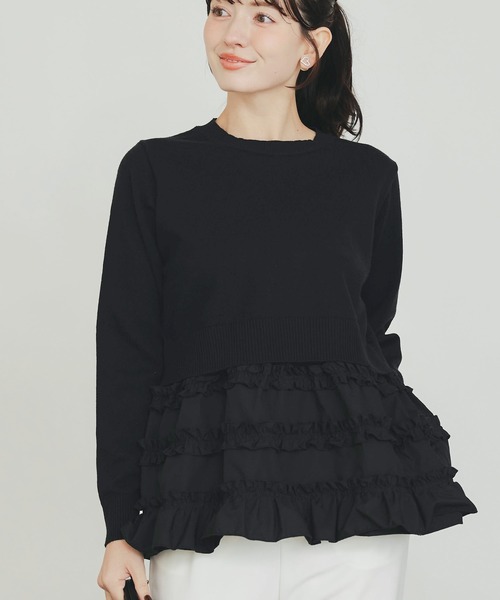 PICCIN PERLA（ピッチンペルラ）の「裾フリルニット（ニット/セーター・レディース・オフホワイト/ブラック/ブラック系その他・M）」の3枚目の写真