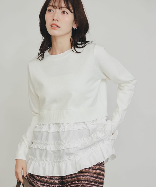 PICCIN PERLA（ピッチンペルラ）の「裾フリルニット（ニット/セーター・レディース・オフホワイト/ブラック/ブラック系その他・M）」の4枚目の写真