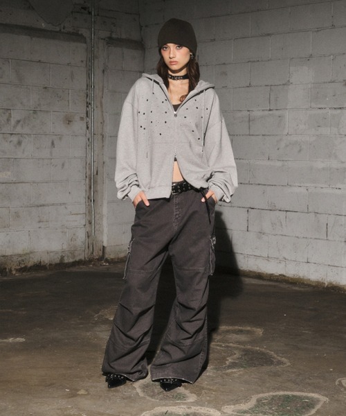 Midnight Move(ミッドナイトムーブ)の「A'GEM/9 × .kom 『MIDNIGHT MOVE/ミッドナイトムーブ』eyelet hood zip up/アイレットフードジップアップ(パーカー・レディース・ブラック/グレー・FREE)」の15枚目の写真