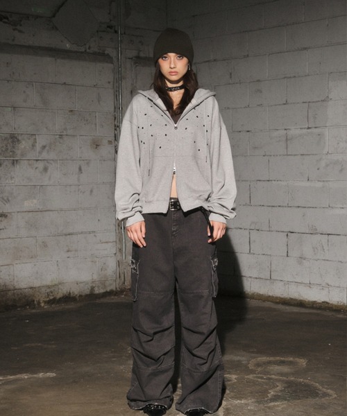 Midnight Move(ミッドナイトムーブ)の「A'GEM/9 × .kom 『MIDNIGHT MOVE/ミッドナイトムーブ』eyelet hood zip up/アイレットフードジップアップ(パーカー・レディース・ブラック/グレー・FREE)」の16枚目の写真