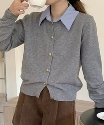 shoppinggo（ショッピングゴー）の「襟付きニット シャツレイヤード 長袖ニットセーター 襟付き レディース ボダン付き グルーネック 秋冬（ニット/セーター）」