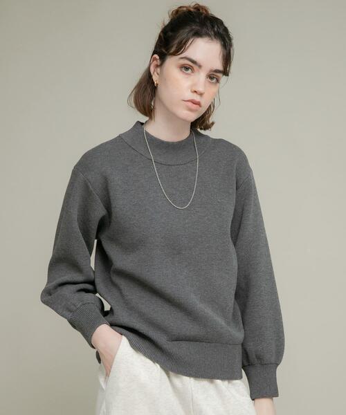 モックネックスウェットライクニットプルオーバー（ニット/セーター