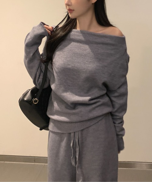 オフショルダープルオーバー＋パンツセットアップ（スウェット）｜CHUL