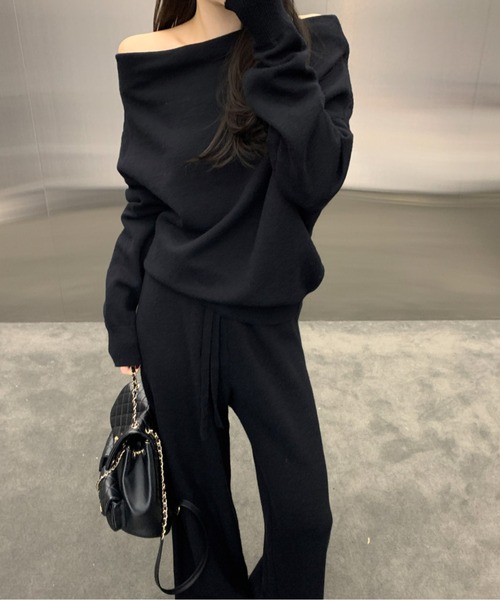 オフショルダープルオーバー＋パンツセットアップ（スウェット）｜CHUL