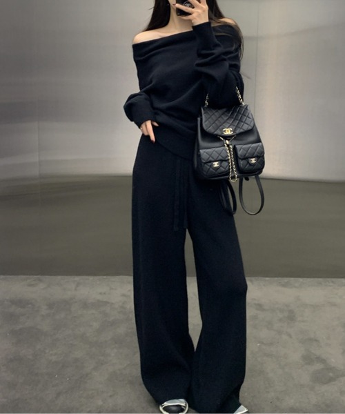 オフショルダープルオーバー＋パンツセットアップ（スウェット）｜CHUL