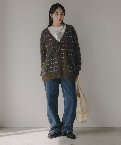 210nouve（トゥージュヌーブ）の「ツイード ボーダー オーバーサイズ ニット カーディガン（カーディガン/ボレロ・レディース・グレー/ブラウン/ホワイト・FREE）」の17枚目の写真
