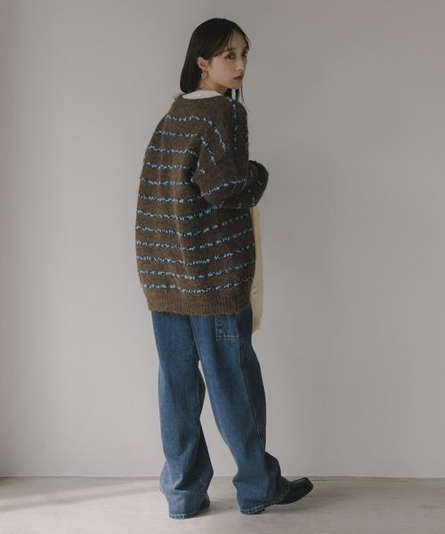 210nouve（トゥージュヌーブ）の「ツイード ボーダー オーバーサイズ ニット カーディガン（カーディガン/ボレロ・レディース・グレー/ブラウン/ホワイト・FREE）」の18枚目の写真