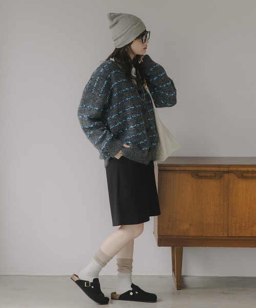 210nouve（トゥージュヌーブ）の「ツイード ボーダー オーバーサイズ ニット カーディガン（カーディガン/ボレロ・レディース・グレー/ブラウン/ホワイト・FREE）」の19枚目の写真