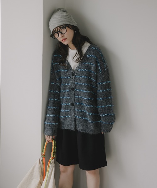 210nouve（トゥージュヌーブ）の「ツイード ボーダー オーバーサイズ ニット カーディガン（カーディガン/ボレロ・レディース・グレー/ブラウン/ホワイト・FREE）」の21枚目の写真