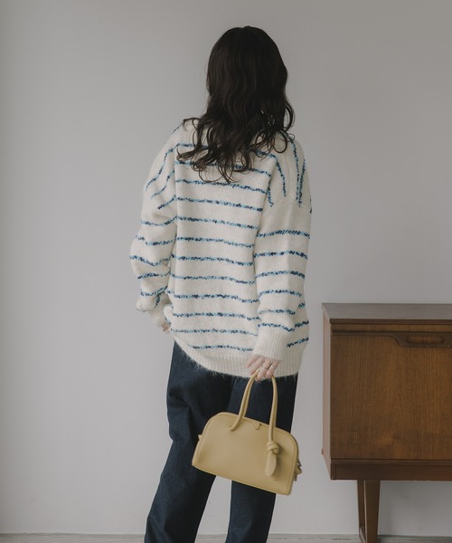 210nouve（トゥージュヌーブ）の「ツイード ボーダー オーバーサイズ ニット カーディガン（カーディガン/ボレロ・レディース・グレー/ブラウン/ホワイト・FREE）」の15枚目の写真