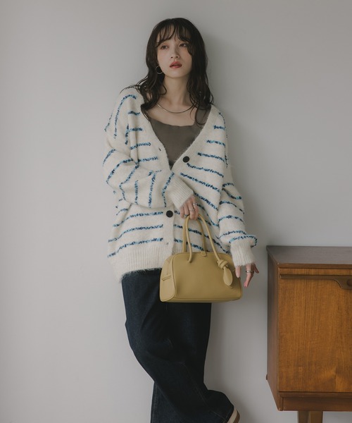 210nouve（トゥージュヌーブ）の「ツイード ボーダー オーバーサイズ ニット カーディガン（カーディガン/ボレロ・レディース・グレー/ブラウン/ホワイト・FREE）」の22枚目の写真