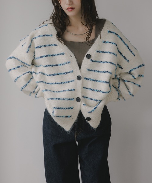 210nouve（トゥージュヌーブ）の「ツイード ボーダー オーバーサイズ ニット カーディガン（カーディガン/ボレロ・レディース・グレー/ブラウン/ホワイト・FREE）」の12枚目の写真