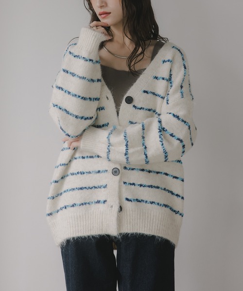 210nouve（トゥージュヌーブ）の「ツイード ボーダー オーバーサイズ ニット カーディガン（カーディガン/ボレロ・レディース・グレー/ブラウン/ホワイト・FREE）」の10枚目の写真