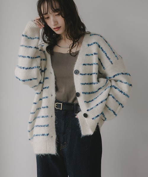 210nouve（トゥージュヌーブ）の「ツイード ボーダー オーバーサイズ ニット カーディガン（カーディガン/ボレロ・レディース・グレー/ブラウン/ホワイト・FREE）」の14枚目の写真
