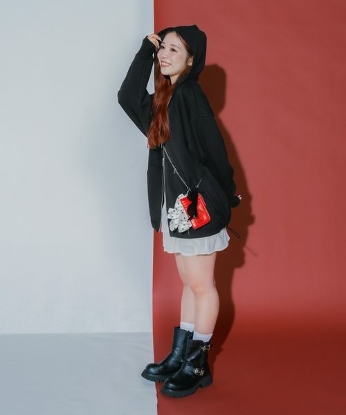 ジーナシスmarimo企画 ダブル ZIP リボンパーカー ブラック JEANASIS（ジーナシス）の「【marimo企画】ダブルZIPリボン