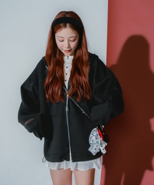 ジーナシスmarimo企画 ダブル ZIP リボンパーカー ブラック JEANASIS（ジーナシス）の「【marimo企画】ダブルZIPリボン