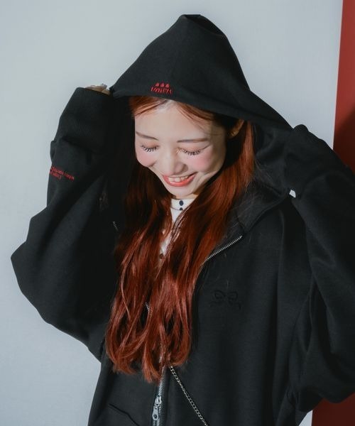 ジーナシスmarimo企画 ダブル ZIP リボンパーカー ブラック JEANASIS（ジーナシス）の「【marimo企画】ダブルZIPリボン