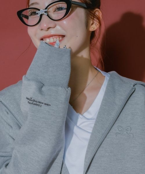 ジーナシスmarimo企画 ダブル ZIP リボンパーカー ブラック JEANASIS（ジーナシス）の「【marimo企画】ダブルZIPリボン