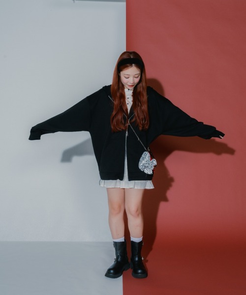 JEANASIS（ジーナシス）の「【marimo企画】ダブルZIPリボンパーカー/595519（パーカー・レディース・ブラック/グレー/ネイビー・FREE）」の6枚目の写真