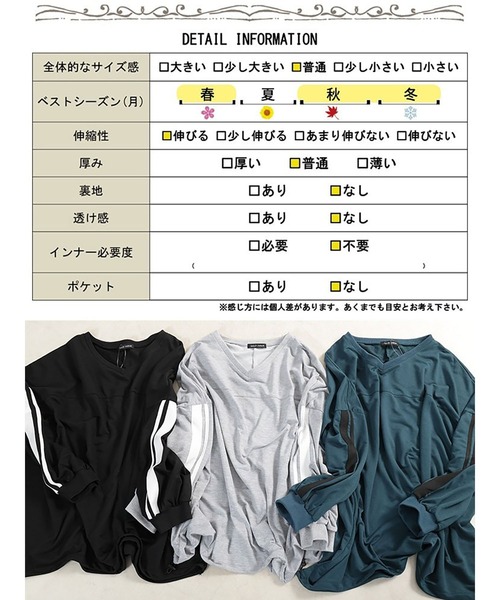 GOLDJAPAN(ゴールドジャパン)の「裾ドロスト配色ラインチュニック【大きいサイズ対応】(チュニック・レディース・ブラック/杢グレー/グリーン・LL~3L/4L~5L)」の5枚目の写真