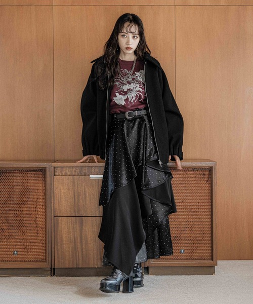 HARE（ハレ）の「ウーリーテックエリ2WAYミドルブルゾン(HARE)（ブルゾン・レディース・ブルー/ボルドー/ブラック・FREE）」の4枚目の写真