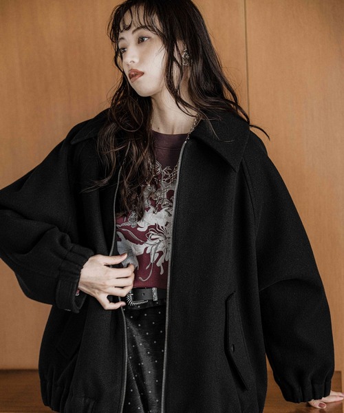 HARE（ハレ）の「ウーリーテックエリ2WAYミドルブルゾン(HARE)（ブルゾン・レディース・ブルー/ボルドー/ブラック・FREE）」の12枚目の写真