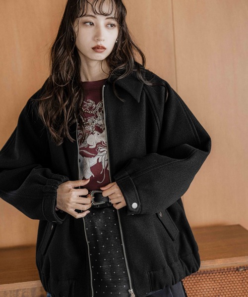 HARE（ハレ）の「ウーリーテックエリ2WAYミドルブルゾン(HARE)（ブルゾン・レディース・ブルー/ボルドー/ブラック・FREE）」の14枚目の写真