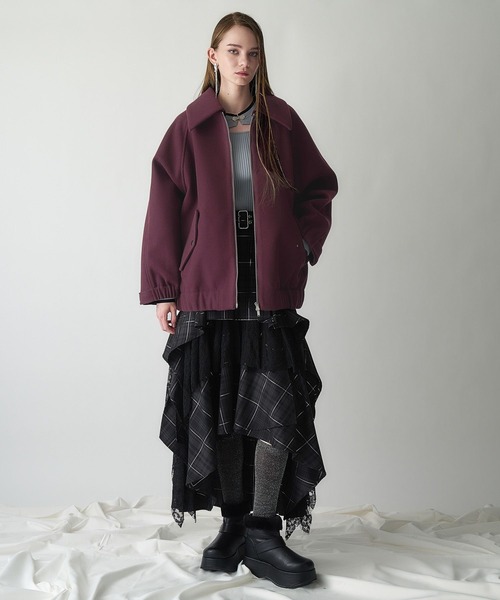 HARE（ハレ）の「ウーリーテックエリ2WAYミドルブルゾン(HARE)（ブルゾン・レディース・ブルー/ボルドー/ブラック・FREE）」の5枚目の写真