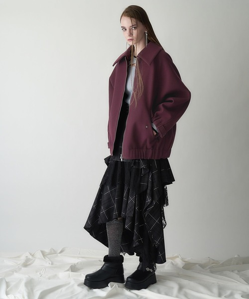 HARE（ハレ）の「ウーリーテックエリ2WAYミドルブルゾン(HARE)（ブルゾン・レディース・ブルー/ボルドー/ブラック・FREE）」の7枚目の写真