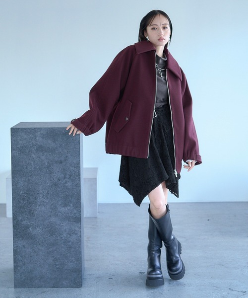 HARE（ハレ）の「ウーリーテックエリ2WAYミドルブルゾン(HARE)（ブルゾン・レディース・ブルー/ボルドー/ブラック・FREE）」の10枚目の写真