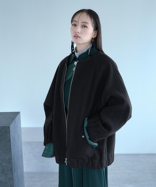 HARE（ハレ）の「ウーリーテックエリ2WAYミドルブルゾン(HARE)（ブルゾン・レディース・ブルー/ボルドー/ブラック・FREE）」の14枚目の写真